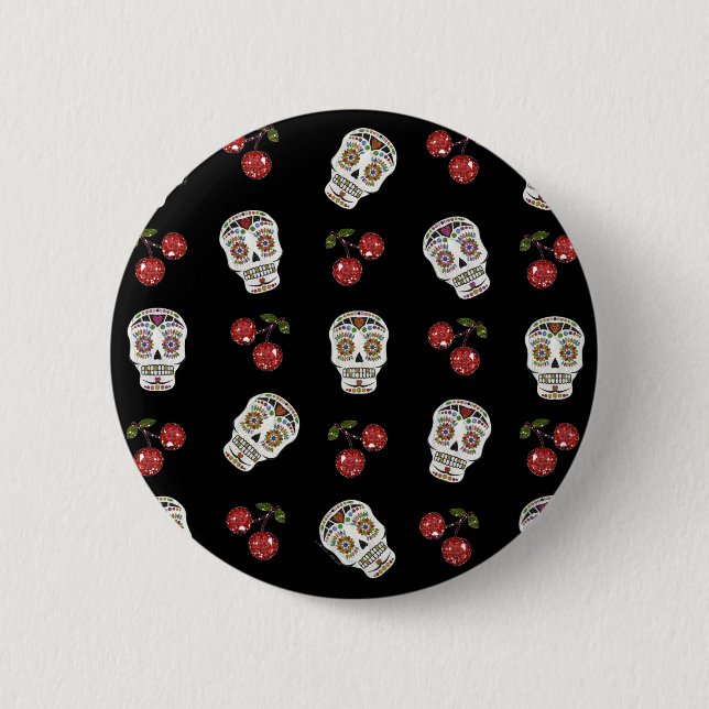 RAB Rockabilly Sugar Skulls Kirschen Kirschen auf  Button (Vorderseite)