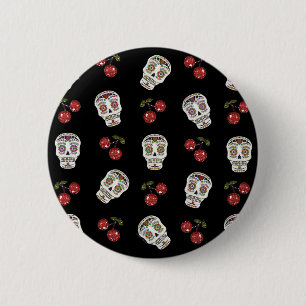 RAB Rockabilly Sugar Skulls Kirschen Kirschen auf Button