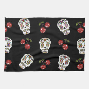 RAB Rockabilly Sugar Skulls Kirschen Kirschen auf Geschirrtuch