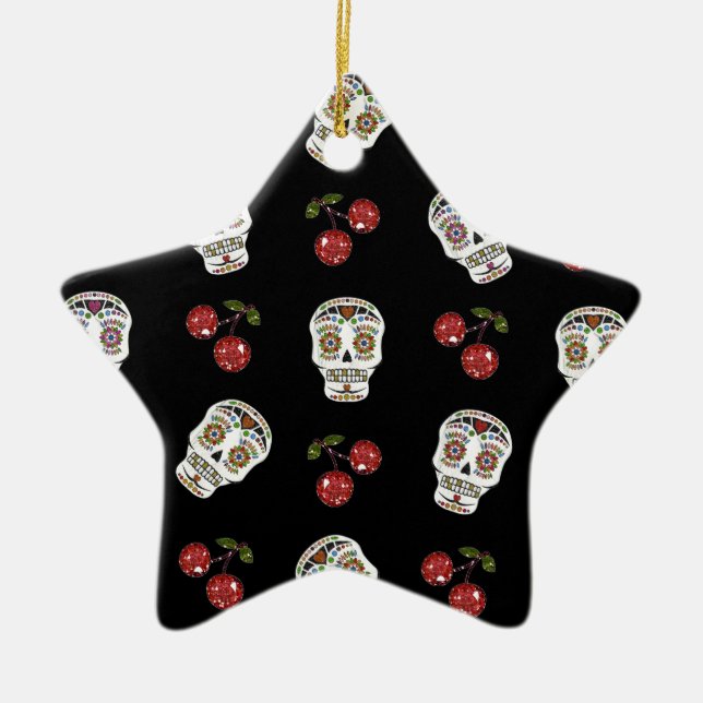 RAB Rockabilly Sugar Skulls Kirschen Kirschen auf  Keramikornament (Vorne)