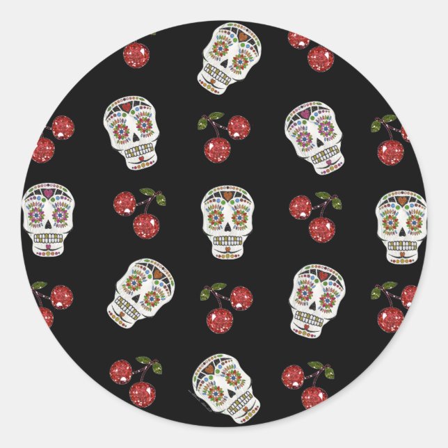 RAB Rockabilly Sugar Skulls Kirschen Kirschen auf  Runder Aufkleber (Vorderseite)