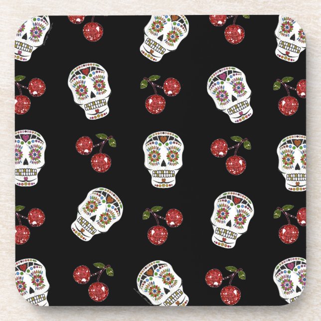 RAB Rockabilly Sugar Skulls Kirschen Kirschen auf  Untersetzer (Vorderseite)