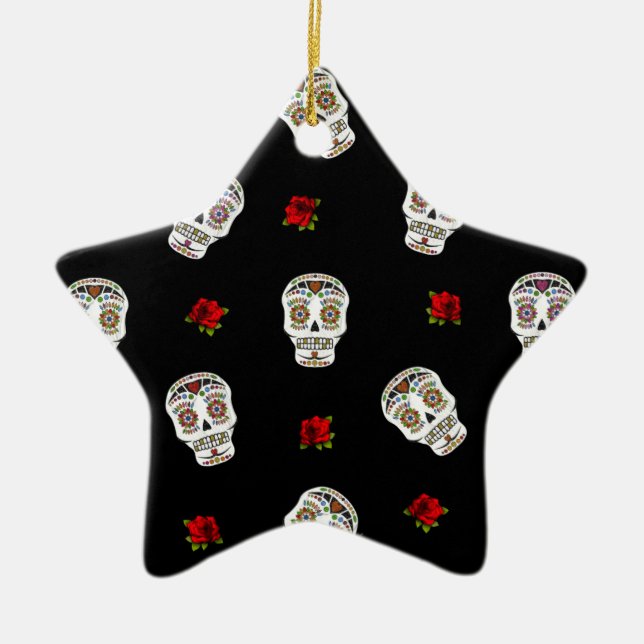 RAB Rockabilly Sugar Skulls Rose auf schwarz Keramikornament (Vorne)