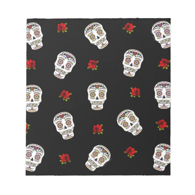 RAB Rockabilly Sugar Skulls Rose auf schwarz Notizblock (Vorderseite)