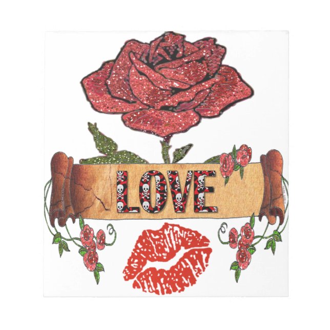 RAB Rockabilly Valentine Roses, Love & Lipstick Notizblock (Vorderseite)