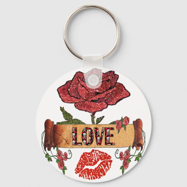 RAB Rockabilly Valentine Roses, Love & Lipstick Schlüsselanhänger (Vorderseite)