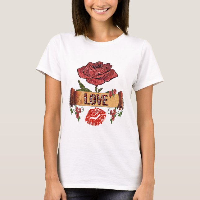 RAB Rockabilly Valentine Roses, Love & Lipstick T-Shirt (Vorderseite)