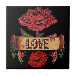 RAB Rockabilly Valentinsrosen, Liebe & Lippenstift Fliese