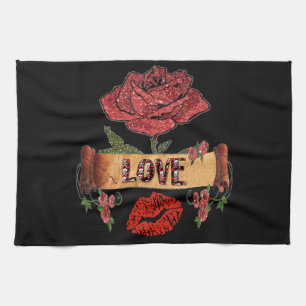 RAB Rockabilly Valentinsrosen, Liebe & Lippenstift Küchentuch