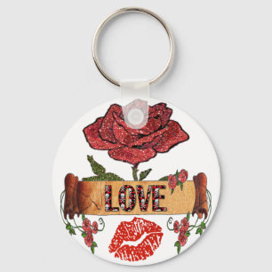 RAB Rockabilly Valentinsrosen, Liebe & Lippenstift Schlüsselanhänger