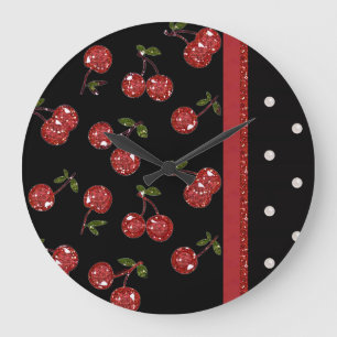 RAB Rockabilly Very Cherry Cherries Black Große Wanduhr