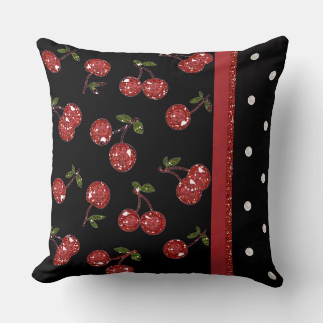 RAB Rockabilly Very Cherry Cherries Black Kissen (Vorderseite)