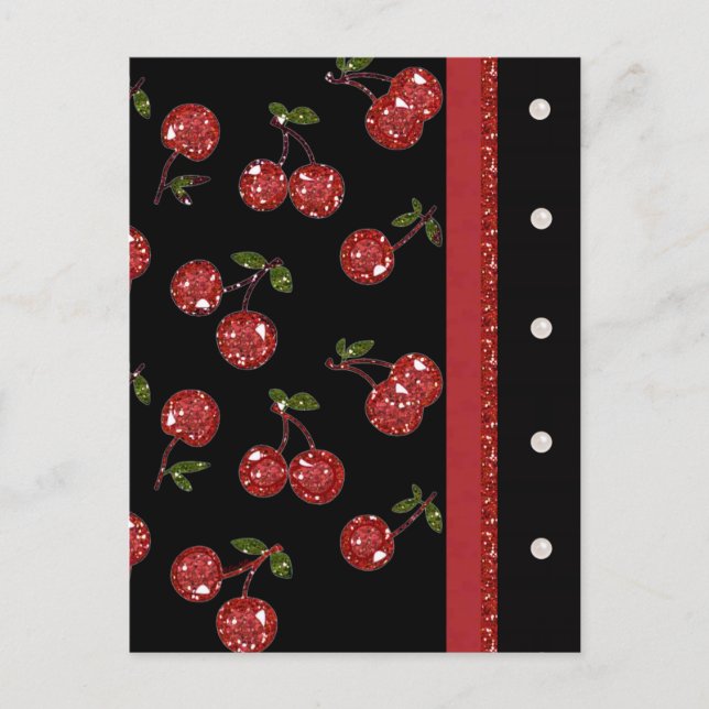 RAB Rockabilly Very Cherry Cherries Black Postkarte (Vorderseite)