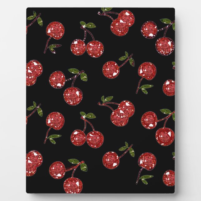 RAB Rockabilly Very Cherry Cherries On Black Fotoplatte (Vorderseite)