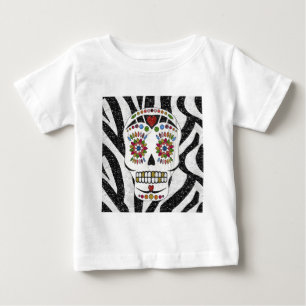 RAB Rockabilly Zucker-Schädel auf Zebradruck Baby T-shirt