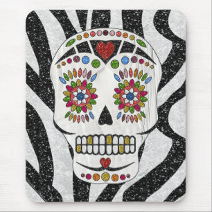 RAB Rockabilly Zucker-Schädel auf Zebradruck Mousepad
