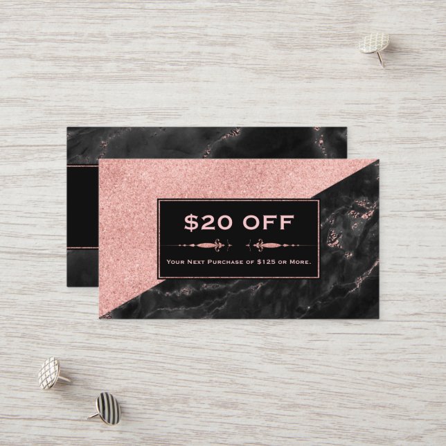 Rabais Coupon Rose Gold Marble Beauté Salon (Devant/Arrière en situation)