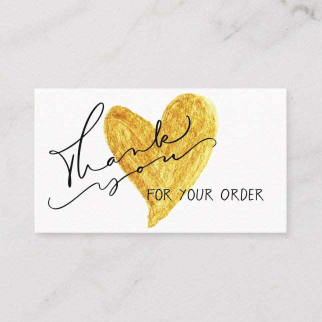 Rabatt auf die Goldherzkalligraphie Vielen Dank Visitenkarte (Vorderseite)