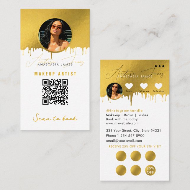 Rabatt für kleine Unternehmen - QR Code White Gold Visitenkarte (Vorne/Hinten)