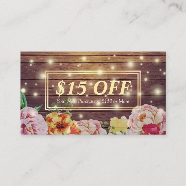 Rabattcoupon für Holzfloral String Lights Salon Rabattkarte (Vorderseite)