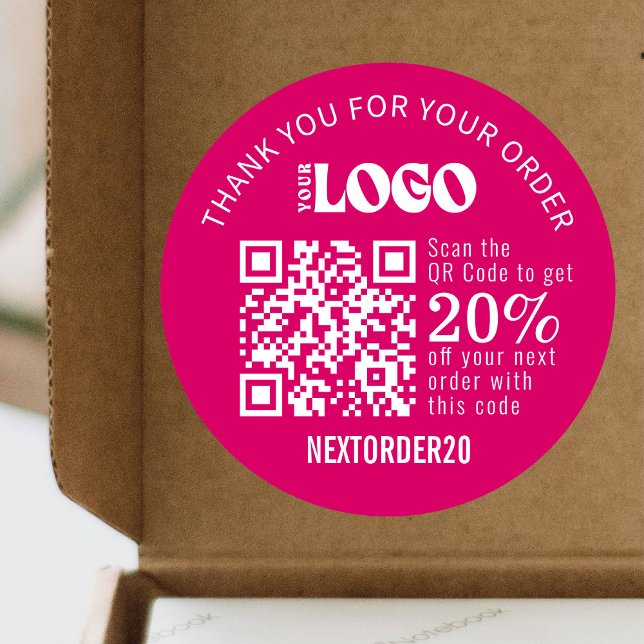 Rabattcoupon QR Code Firmenlogo Hot Pink Runder Aufkleber (Von Creator hochgeladen)