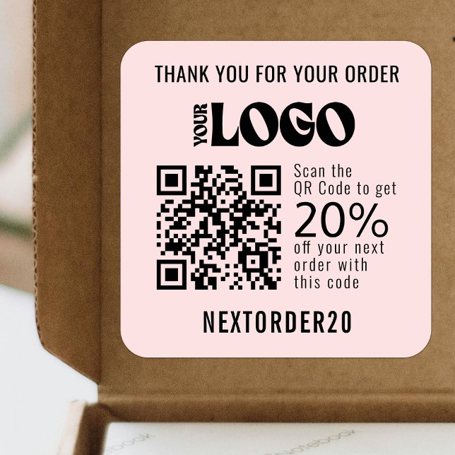 Rabattcoupon QR Code Firmenlogo Rosa Quadratischer Aufkleber (Von Creator hochgeladen)