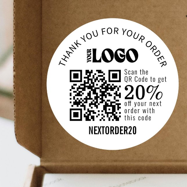 Rabattcoupon QR Code Firmenlogo Weiß Runder Aufkleber (Von Creator hochgeladen)