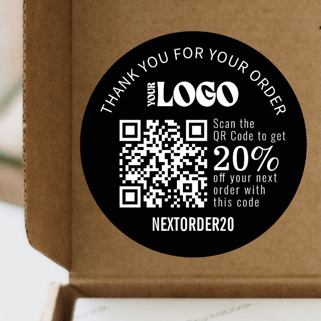 Rabattcoupon QR Code Geschäftslogo Black Runder Aufkleber (Von Creator hochgeladen)