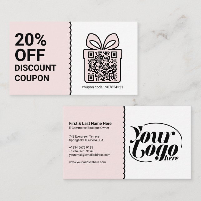 Rabattcoupon QR Code Logo Rosa Marketing Visitenkarte (Vorne/Hinten)