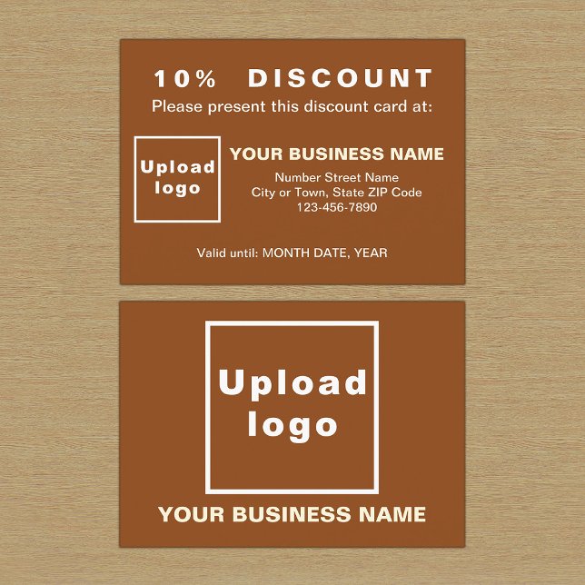 Rabattkarte für Unternehmen (Front and back sides of brown discount card for your business. Attract more customers or clients.)