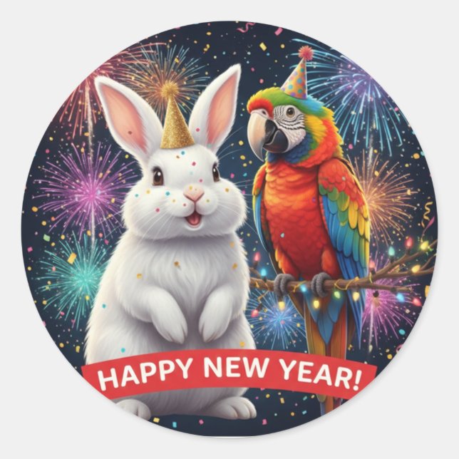Rabbit and Parrot New Year Sticker (Devant)