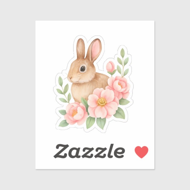 Rabbit and Pink Flowers Easter  Aufkleber (Blatt)