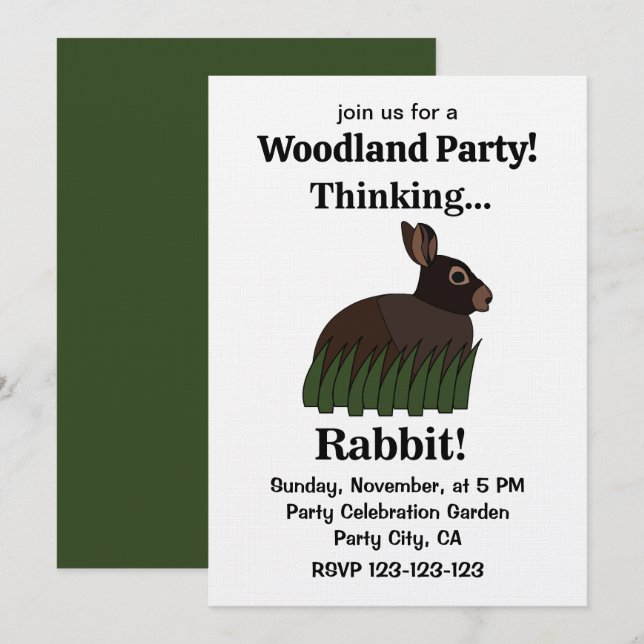 Rabbit Animal Cute Bunny Woodland Party Einladung (Vorne/Hinten)