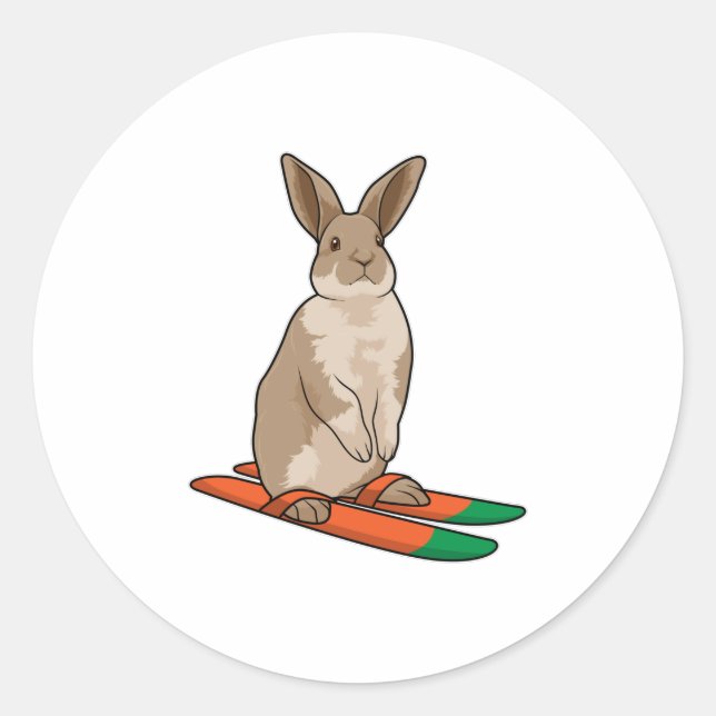 Rabbit as Skier with Ski Runder Aufkleber (Vorderseite)