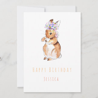 Rabbit avec fleurs Bonne carte de voeux d'annivers