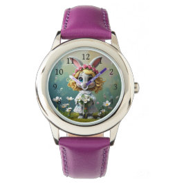 Rabbit big blue eyes holding a white bouquet armbanduhr