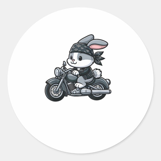 Rabbit Biker Pet Funny Motorrad Runder Aufkleber (Vorderseite)