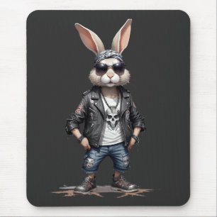 Rabbit Biker Rebel im Coolen Lederjacketstil Mousepad