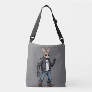 Rabbit Biker Rebel im Coolen Lederjacketstil Tragetaschen Mit Langen Trägern
