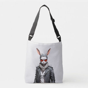 Rabbit Biker Rebel im Coolen Lederjacketstil Tragetaschen Mit Langen Trägern