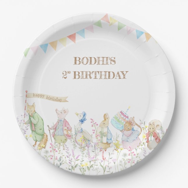 Rabbit Birthday Parade Pappteller (Vorderseite)