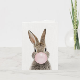 Rabbit Blowing Pink Bubble gum Invitation