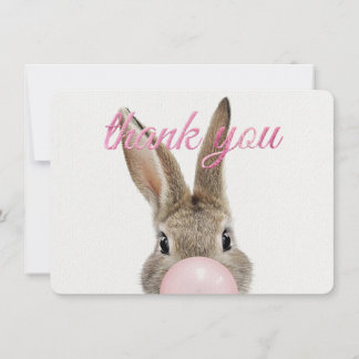 Rabbit Blowing Pink Bubble gum Thank you Dankeskarte