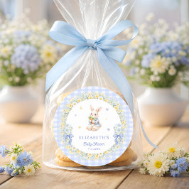 Rabbit Blue Gingham Baby Shower Thank You Runder Aufkleber