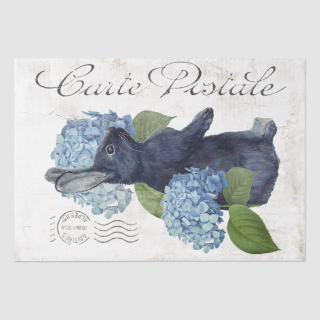Rabbit Blue Hydrangea Blume Carte Postale Französi Seidenpapier (Vorderseite)