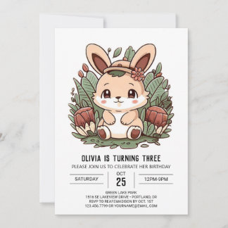 Rabbit Boho Bunny Digital Geburtstag Einladung