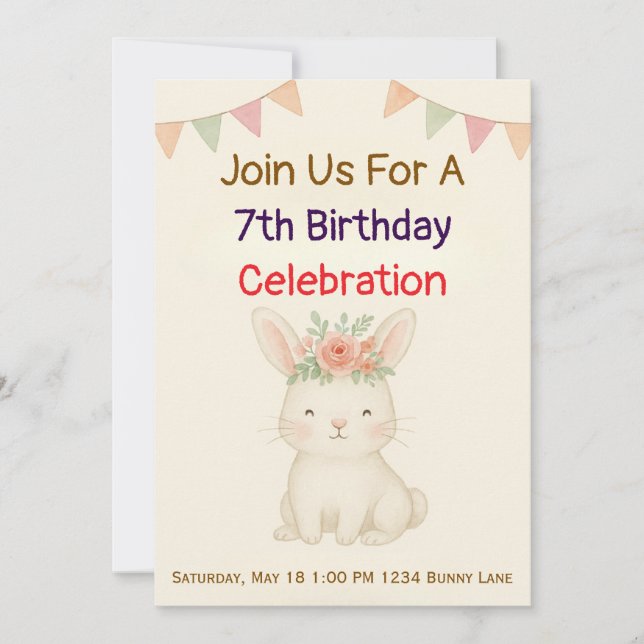 Rabbit Bunny Birthday Invitation (Devant)