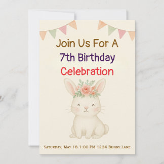 Rabbit Bunny Birthday Invitation Einladung