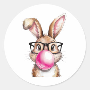 Rabbit Bunny Blows Gum Osterfeiertag Rosa Wo Runder Aufkleber