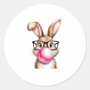 Rabbit Bunny Blows Gum Osterfeiertag Rosa Wo Runder Aufkleber
